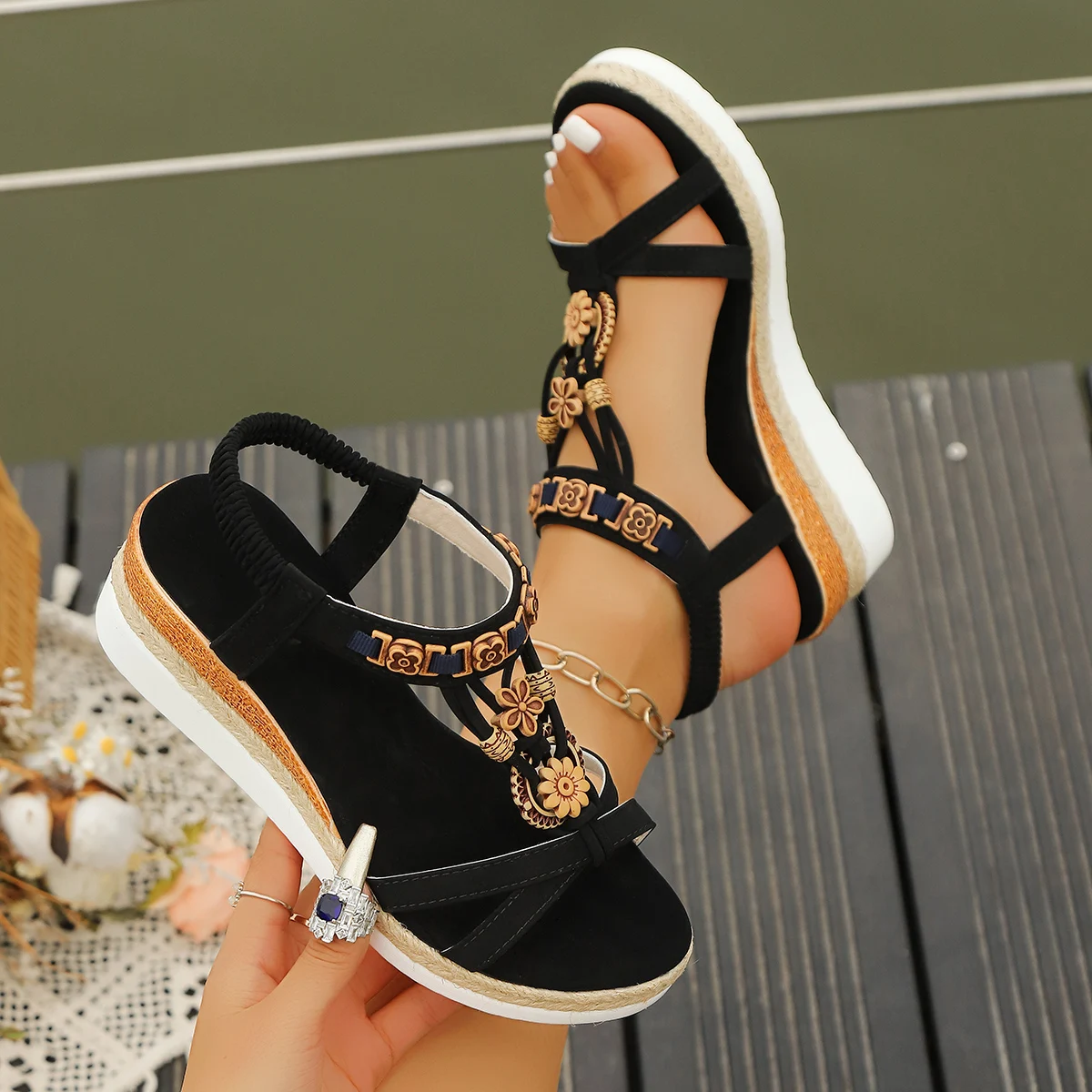 Water Shoes - Sandali con zeppa da donna estate